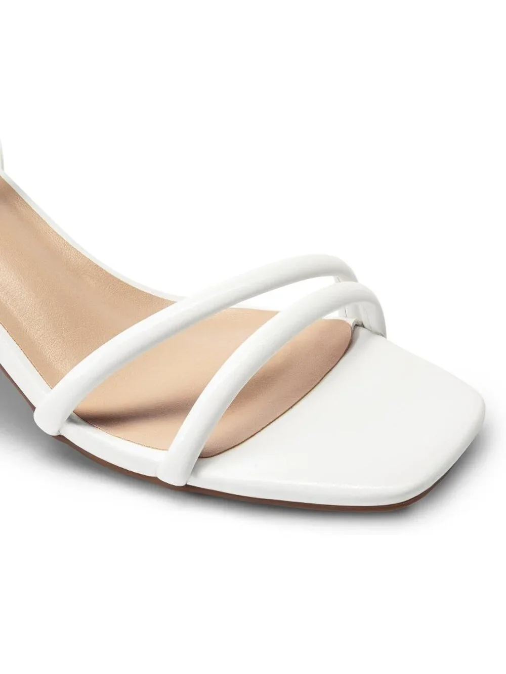 Women's White Faux Leather Square-Toe Chunky Block Ankle Buckle Heeled Sandals